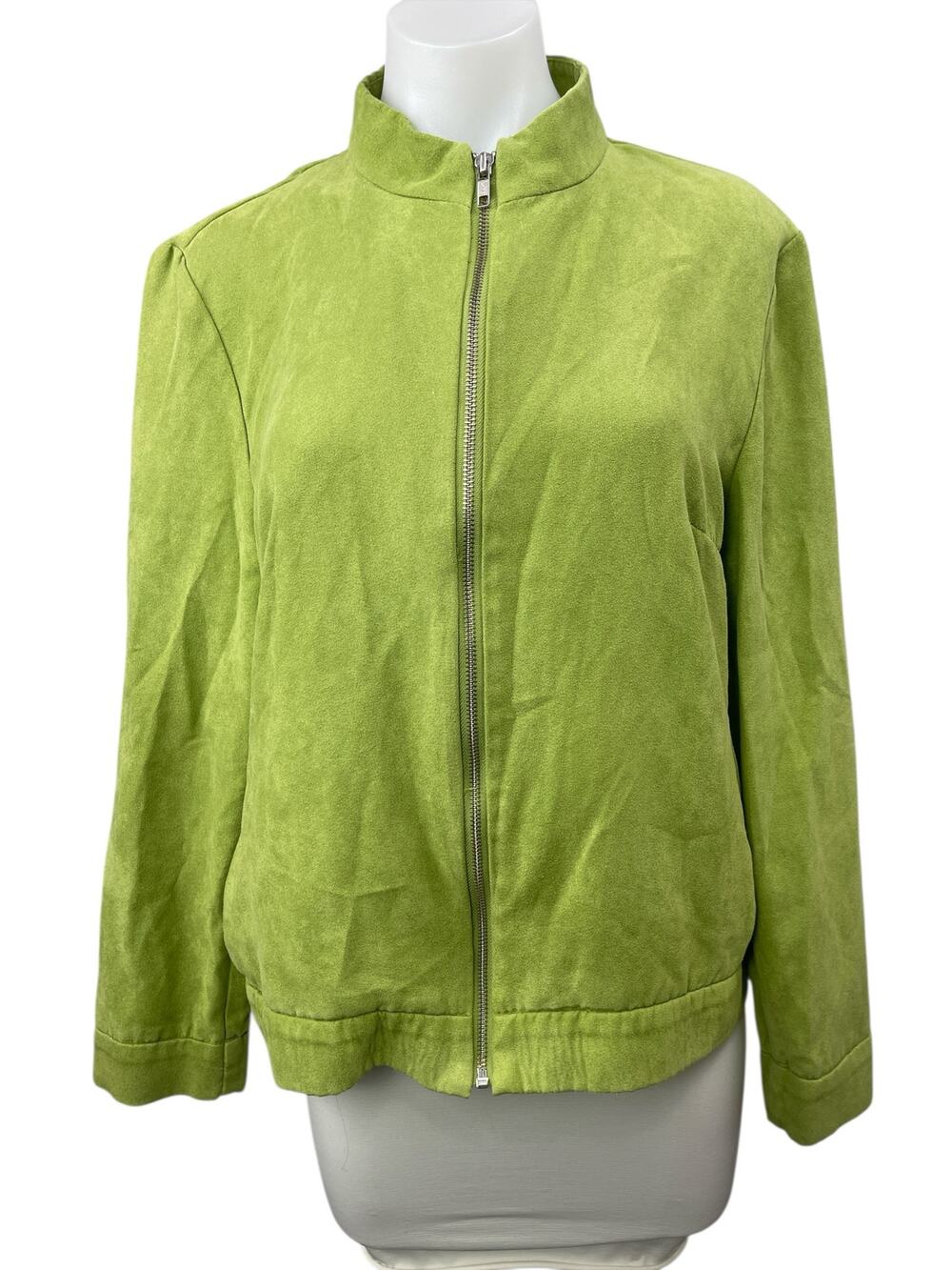 Dolina Women's Green Faux Suede High Neck Zip Up Long Sleeve Coat Jacket Size 12